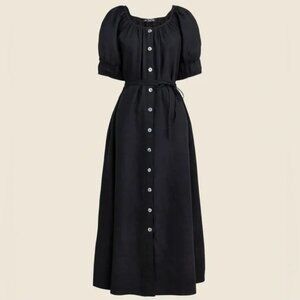 J.Crew Button-up midi dress in linen - Black - 2x